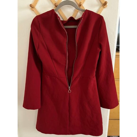 Mango Mini Dress Women's 6 Red Flared Long Sleeve Round Neck - Picture 8 of 8